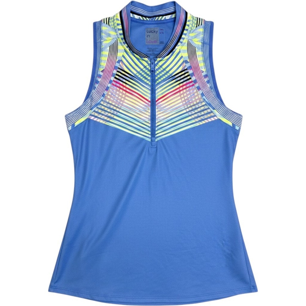 Lucky in Love Womens Blue Geometric Chevron Quarter Zip Tennis Golf Tank Top M